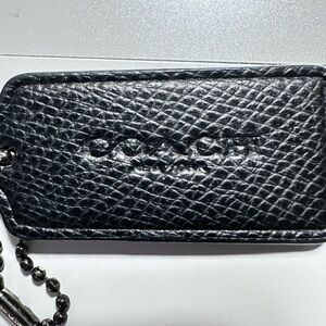 Coach Pebble Black Leather Key Holder Keychain Key Fob LOGO BAG TAG PURSE CHARM